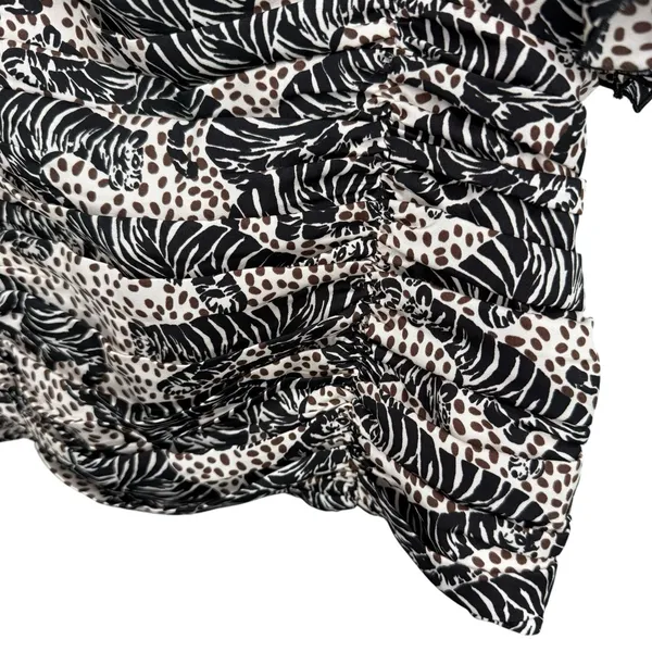 ZARA Blouse Small Tiger Animal‎ Print Ruffle Square Neck Ruched Statement RARE - Image 3
