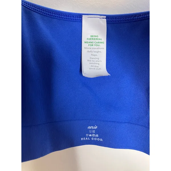 Aerie Bralette Women L Blue Excellent Ribbed Lace Trim Longline Seamless Bra - Image 3
