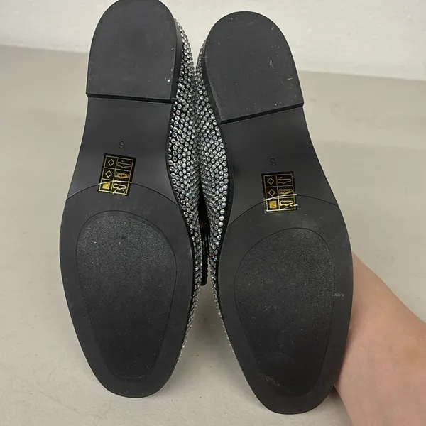 Jeffrey campbell sz 6 Black loafers silver rhinestone slip on fancy velvit dress - Image 2