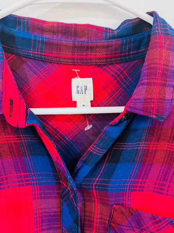 GAP Plaid Flannel Shirt M Red Blue 90s Grunge Soft Grunge Oversized - Image 2