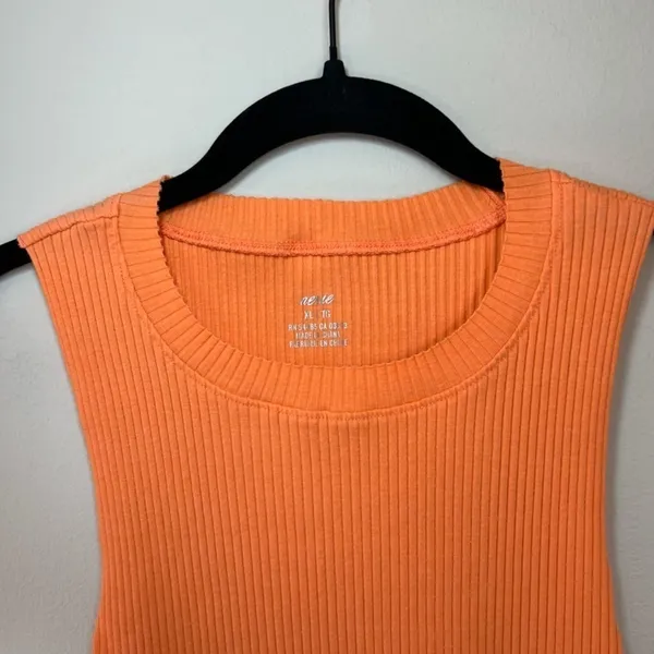 Aerie Ribbed Raw Edge Cropped Tank Top Shirt Orange Sleeveless Stretch Basic XL - Image 3
