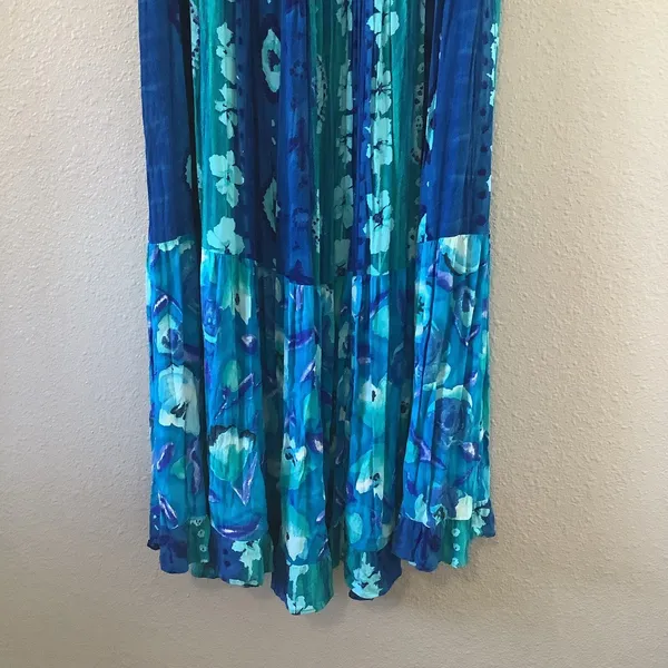 Vintage Blue Mermaidcore Floral Patchwork Bohemian Hippie Festival Maxi Skirt XL - Image 6