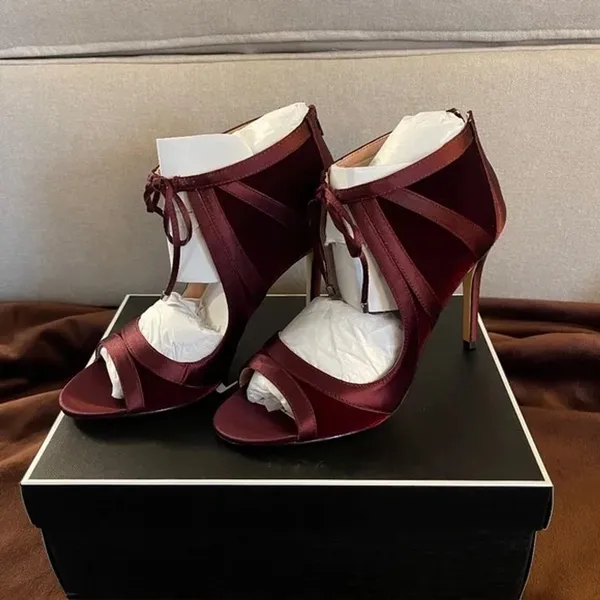 Nina Cherie Burgundy Velvet Peep Toe Heels Size 8 - Image 2