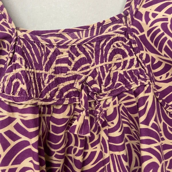 Handmade Muumuu Dress Short Sleeves Midi Purple Tan Swirl Print Women Hawaiian - Image 7