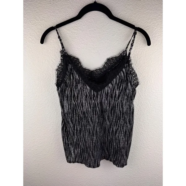 H&M Metallic Lace Cami Top 6 Black Silver Shimmer Glam Dark Fairy Y2K‎ Baddie - Image 3