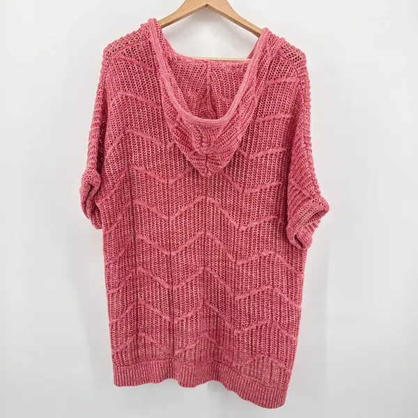 NWT Natural Reflections Peach Blossom Pink‎ Cotton Hooded Knit Sweater Large - Image 5