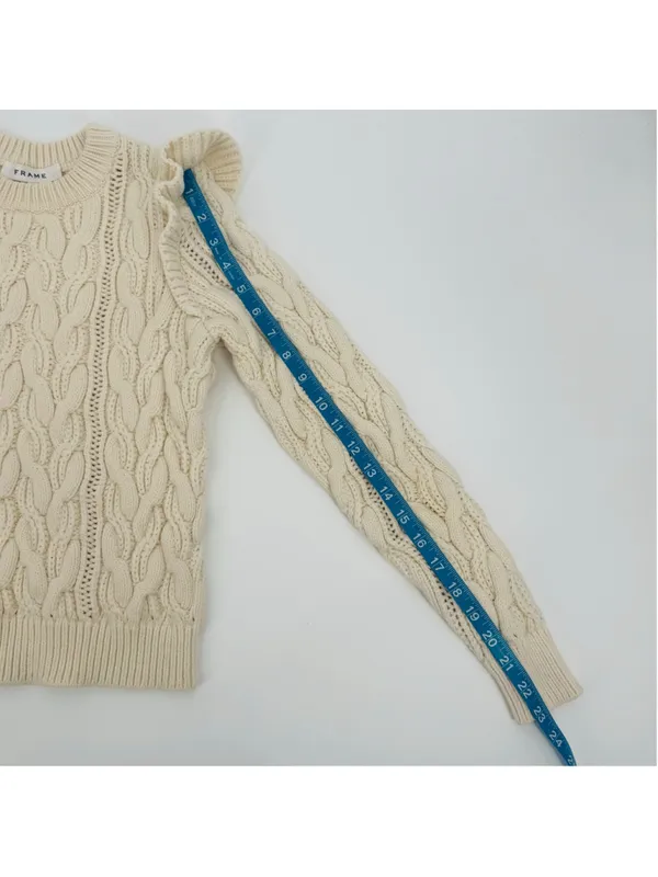 Frame Sofia Cable Knit Ruffle Sweater Beige XS - Image 11