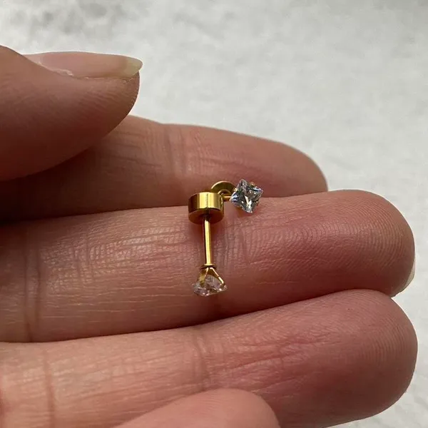 18k Gold plated Square White Crystal Zircon 3mm Stud Earrings - ERG-S - Image 2