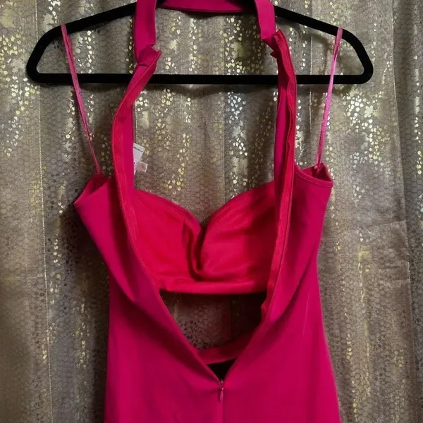 Love J Hot Pink Cut Out Bodycon High Neck Mini Party Club Dress Medium - Image 2