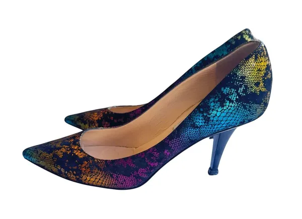 Jimmy Choo Multicolor Metallic Snake‑Print Suede Pumps Size 38 Pointed Heels - Image 4