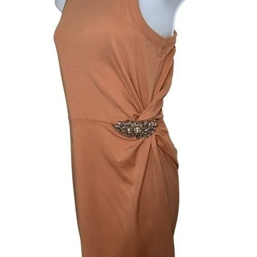 EXPRESS Peach Ribbed Sleeveless‎ Mini Dress Rhinestone Brooch NWT Size XS - Image 4