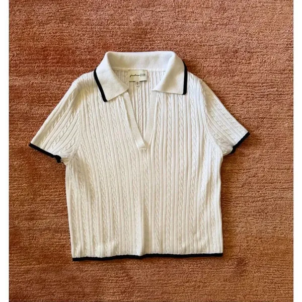 Freshman 1996 cable knit polo top white XL - Image 2