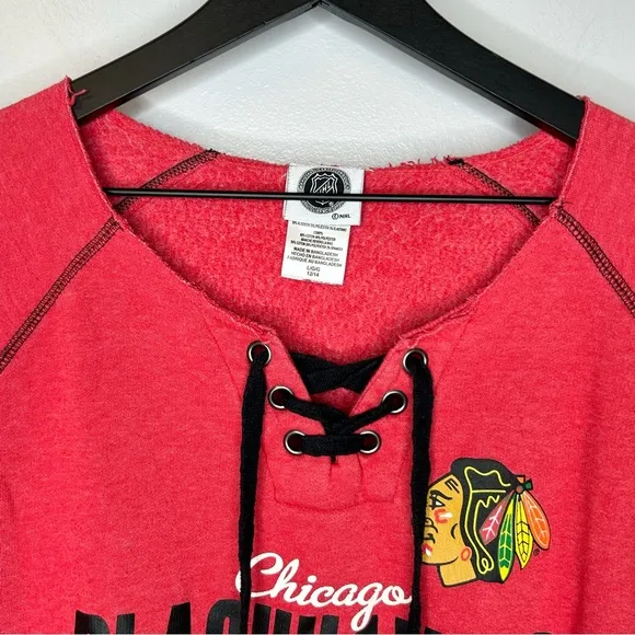 NHL Chicago Blackhawk’s Women’s Lace Up‎ Sweatshirt Size L 12/14 - Image 3
