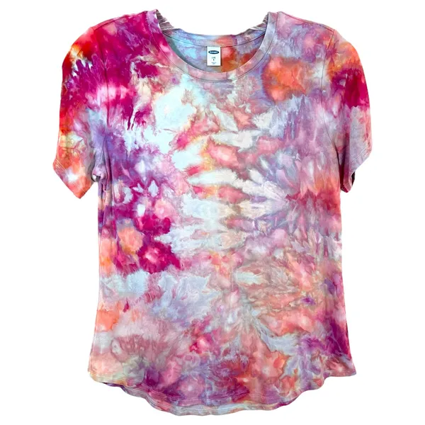 Old Navy Small Top Handmade Tie Dye Luxe T-Shirt‎ Pink Blue Festival Boho 1119 - Image 2
