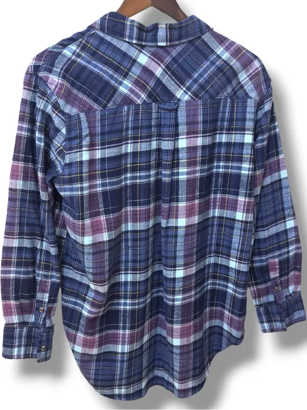 Aerie | EUC Cotton Navy & Purple Plaid Flannel Oversized Button-Down Shirt (S/M) - Image 5