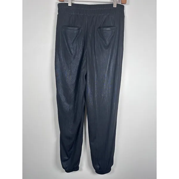 Revolve H:ours Plisse‎ Jogger Pants Women Size M Black Metallic High Rise - Image 4