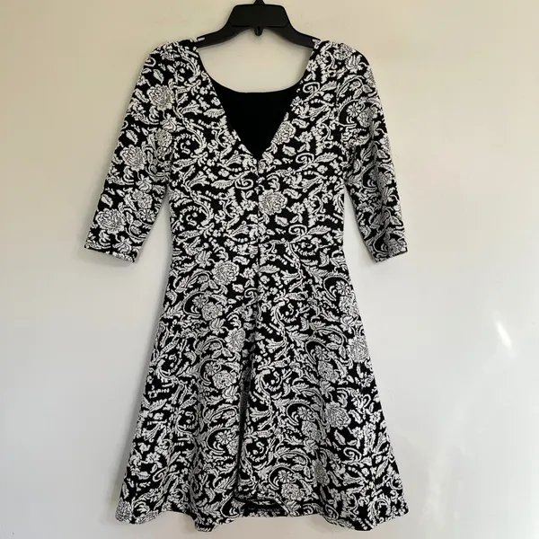Ark & Co Black White Floral Damask Jacquard A-Line Mini Dress Size‎ M 3/4 Sleeve - Image 10