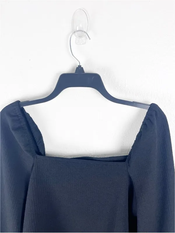 MADEWELL Black Crepe Square Neck Puff Sleeves Crop Top Medium Preppy Casual Boho - Image 7