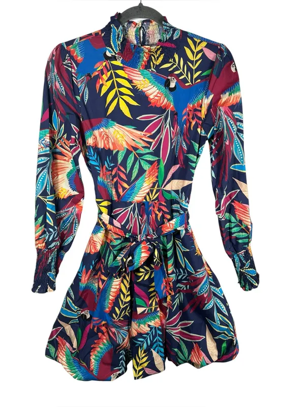 FARM Rio for Anthropologie Aves‎ Mini Dress Tropical Parrot Print Belted Size XS - Image 3
