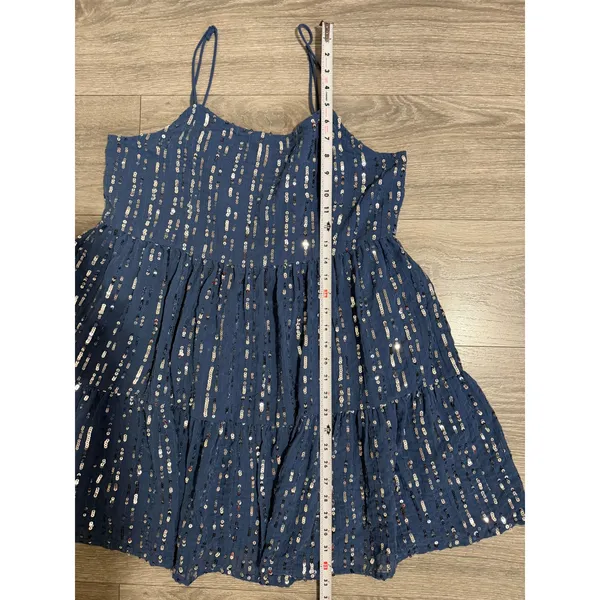 Urban Outfitters Mini Dress L Blue Sequin Babydoll Tiered Square Neck Y2K Indie - Image 8