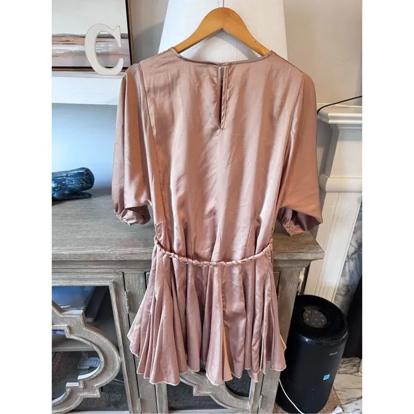 Aakaa Pink Satin Dress‎ with Rope Tie Waistband Size Small - Image 4