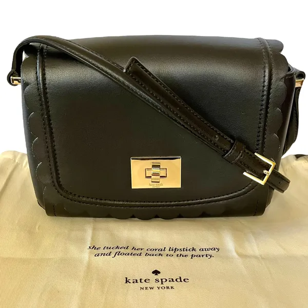 Kate Spade Maple Court Zani Scalloped Edge Black Leather Crossbody Shoulder Bag - Image 11