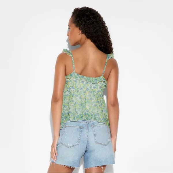 Wild Fable™ Women's Scoop Neck Chiffon Flutter Tank Top - Green Floral XL target - Image 2
