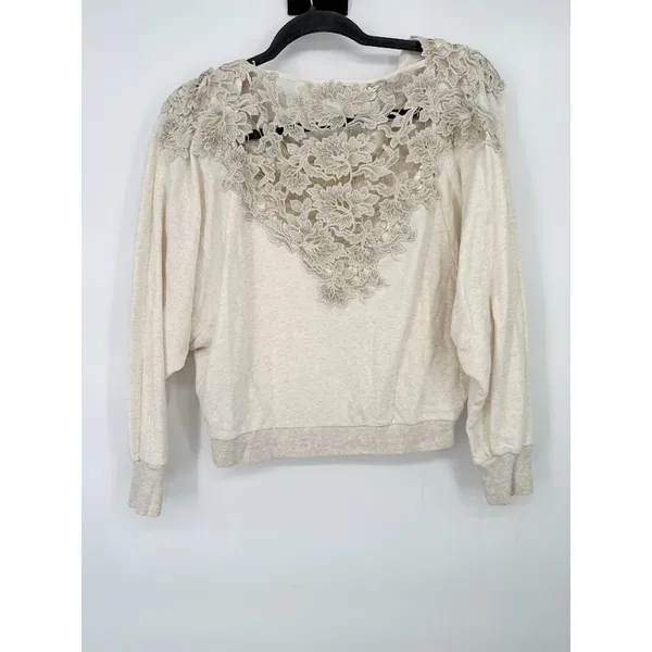 Anthropologie Meadow Rue Cream‎ Bria Embroidered Lace Back Pullover Top Small - Image 2