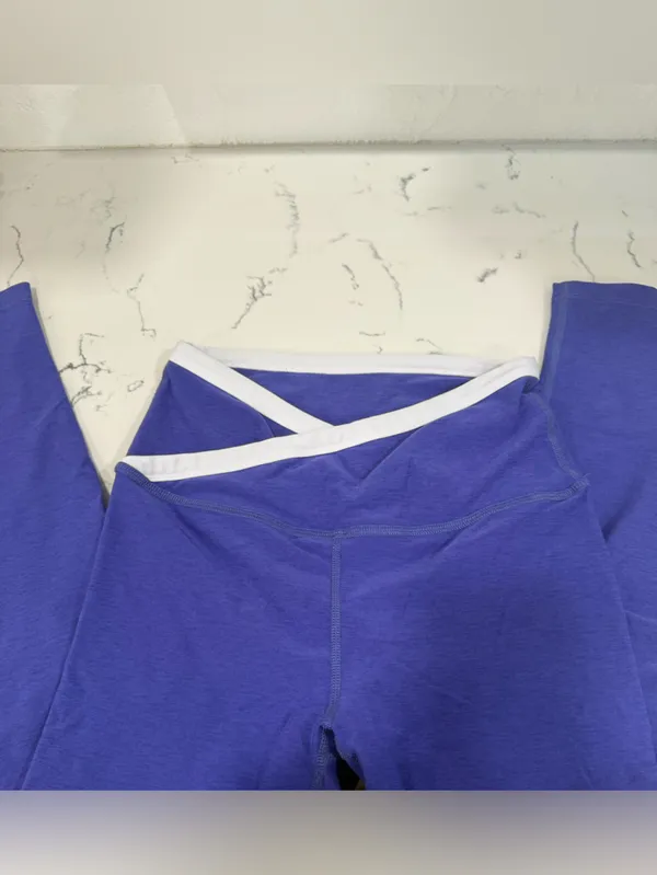 Beyond Yoga Purple Leggings with White Crossover Waistband - Image 2
