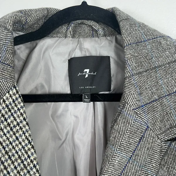 7‎ For All Mankind Womens Mixed Pattern Double Breasted Blazer Gray Wool Blend L - Image 4