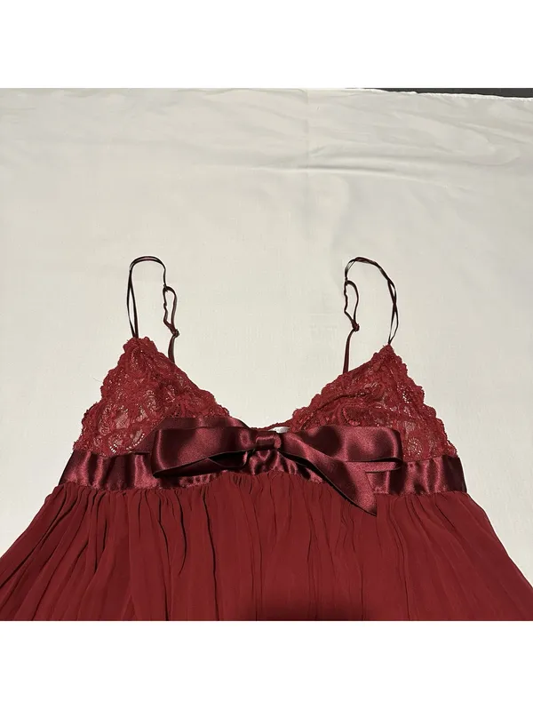 Victoria’s Secret Red Babydoll Slip Lingerie Lace Sheer Mesh Satin Bow XL - Image 2