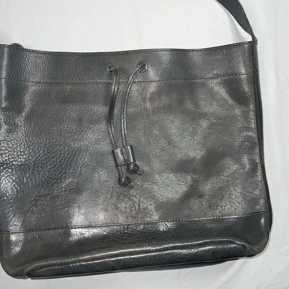 Lucky Brand Pebbled Leather‎ Tote Shoulder Bag Gray Unlined 14x12x6" - Image 2