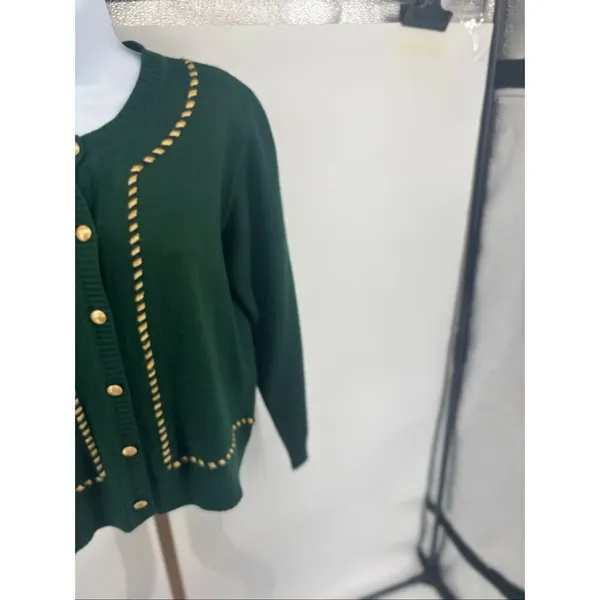 Pendleton Vintage Cardigan Sweater Green Gold Whipstitch Crest Buttons Size S - Image 6
