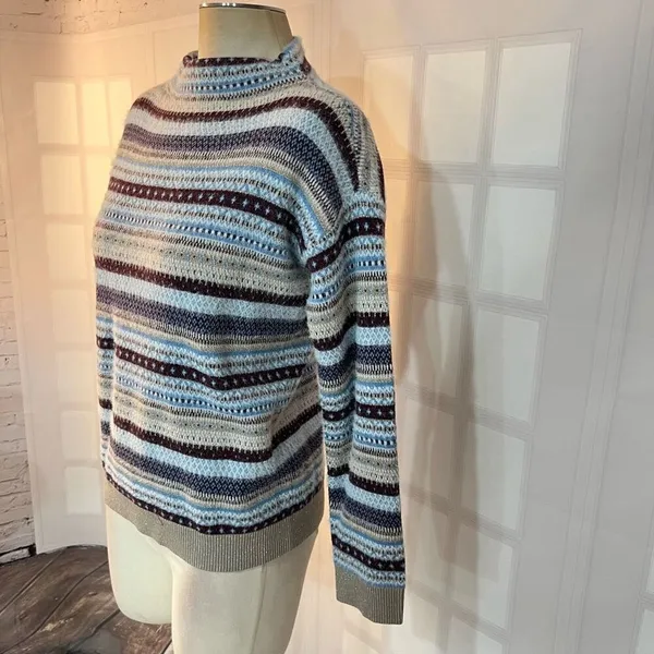 Ann Taylor Multicolor Fair Isle Silver Sparkle Funnel Pullover Sweater Small - Image 6