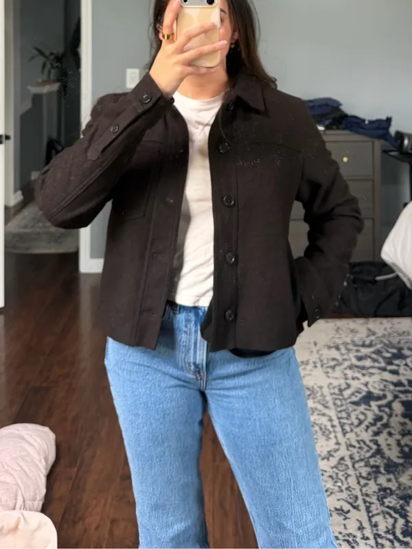 Brown Cropped Button-Front Jacket - Image 6