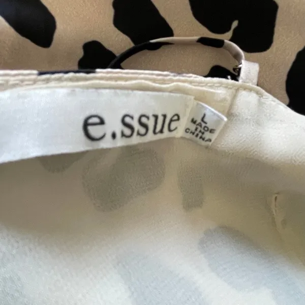 E. Ssue Leopard Satin Slip Midi Dress Size L Side Slit Y2K - Image 7
