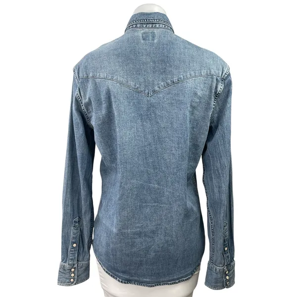 Faherty Women's Blue Long Sleeve Pocket Button Down Denim Jean Shirt Top Size S - Image 3