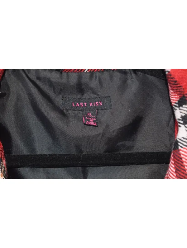 Last Kiss Red Black Plaid Belted Jacket Button Front Sz XL - Image 3