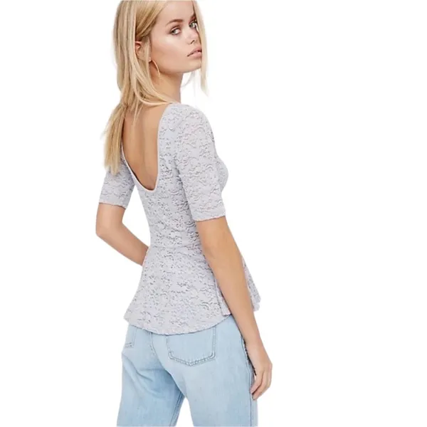 Free People Gray Lacey Second Chance Short Sleeve Peplum Top M - Image 2