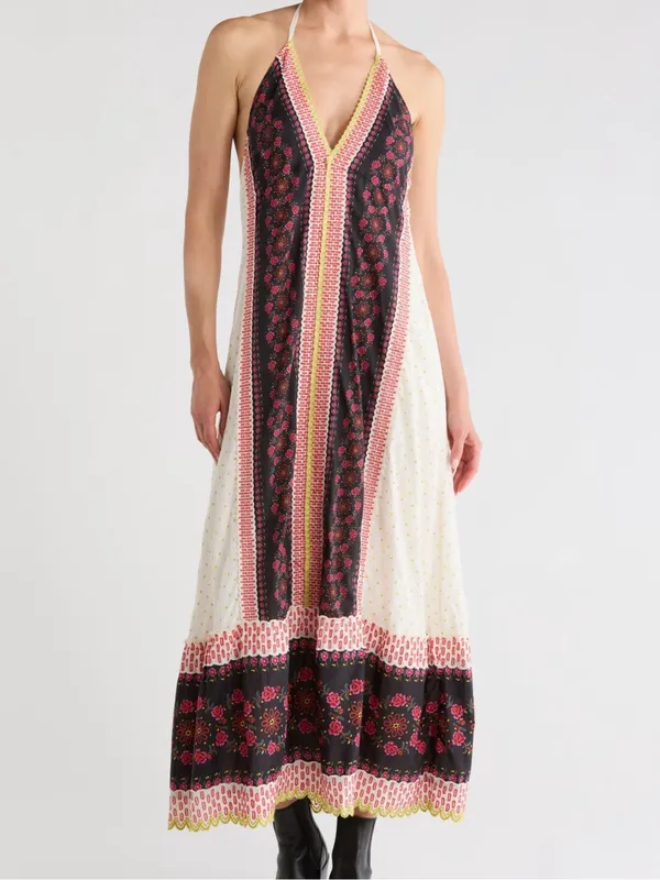 Free People Cubana Border Print Halter Maxi Dress NWT Medium - Image 2