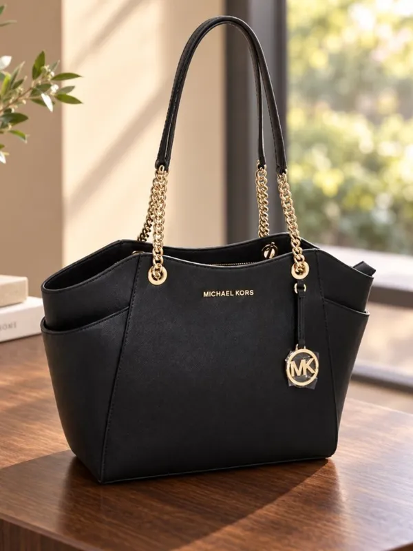 Michael Kors Black Saffiano Leather Chain Shoulder Tote Bag NWT - Image 4