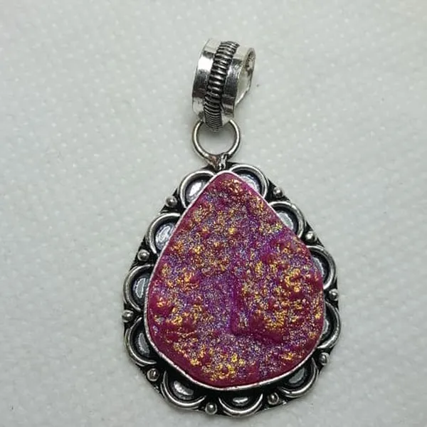 Gemstone Titanium Druzy 925 silver Pendant Necklace Purple - Image 2