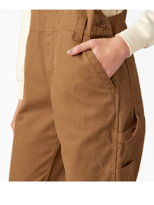 NWT DICKIES Women's Relaxed Fit Bib Overalls Duck Brown Pockets Medium - Image 6