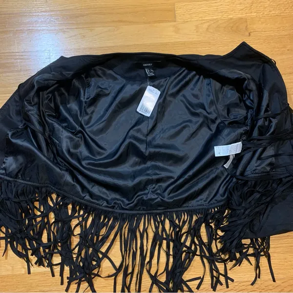 Forever 21 Boho Western Wear Hippie Fringe Cropped Jacket Black Women's Large - Image 6