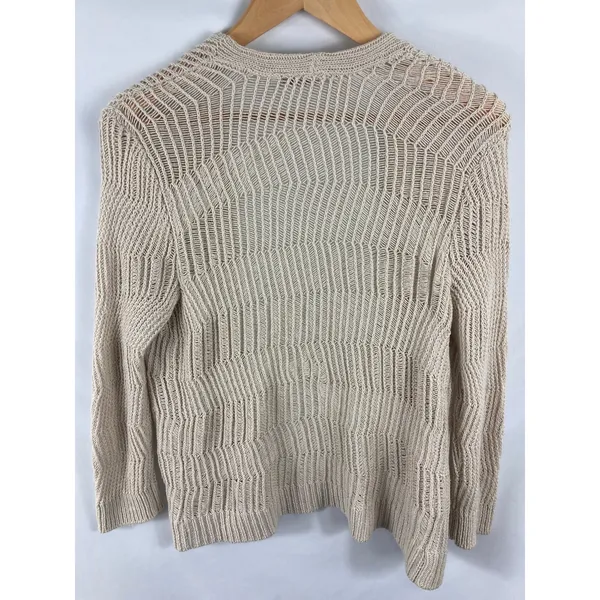 Ann Taylor LOFT Wave Texture Loose Knit Tan Cardigan Size Medium - Image 4
