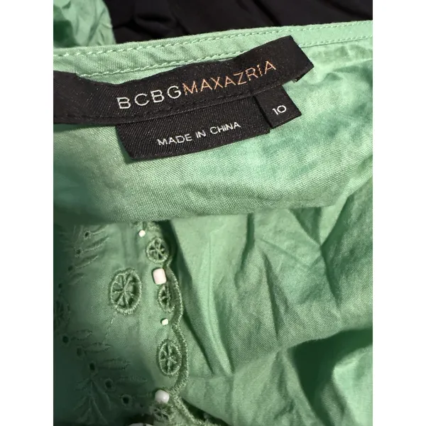 BCBGMaxAzria BCBG Voile Celedon Eyelet Sundress Peasant‎ Bohemian Dress Spring - Image 5