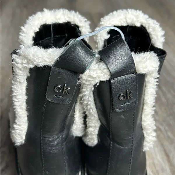 Calvin Klein Black Leather Shearling-Lined Boots Size 5 M - Image 5