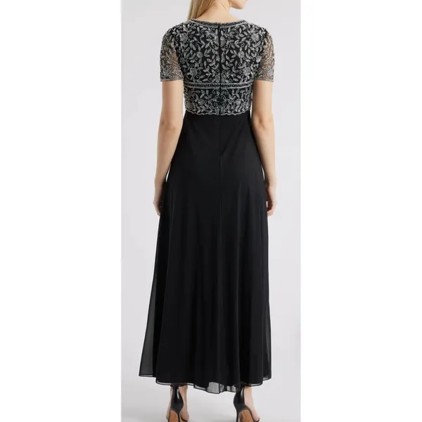 Pissaro Nights Beaded Bodice A-Line Gown Blue Size 10 Formal Cocktail - Image 2