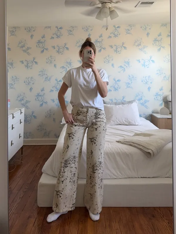 Oak + Fort Leopard Jeans White Tan Grey - Image 3