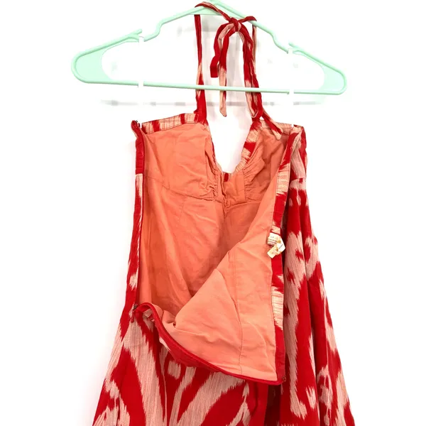 Maeve Size 2 Halter Neck Sun Dress Red Cream Mini Length Side Zipper Lined - Image 4